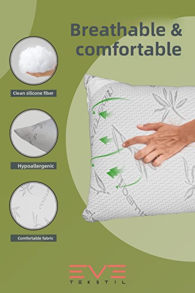 Eve Tekstil Bamboo Gray Series Covered Antiallergic Zippered Washable Silicone Fiber Pillow 50X70Cm 800 Gr