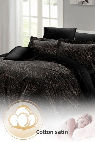 PerlaSera 3D Special Design Leopard Print Double Duvet Cover Set - Tightly Woven Cotton Satin