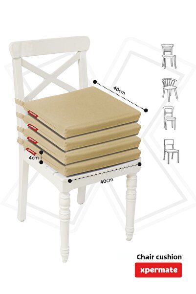 XPERMATE Beige Colored 4-Piece Sponge Chair Cushion with Zipper and Laces, 40X40 cm