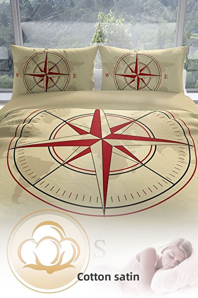 PerlaSera Compass 3d Cotton Satin Double Duvet Cover Set