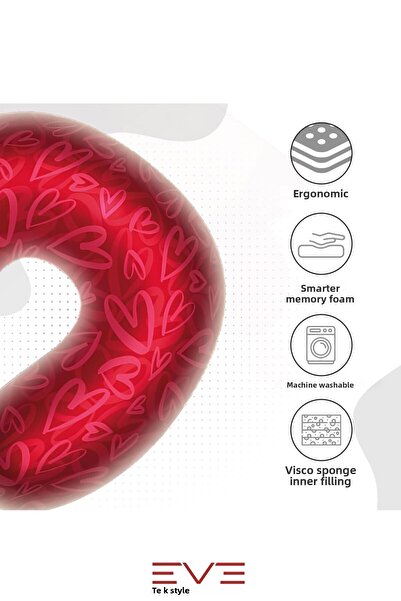 Eve Tekstil Visco Neck Rest Orthopedic Travel Pillow - Hypoallergenic Love Pattern