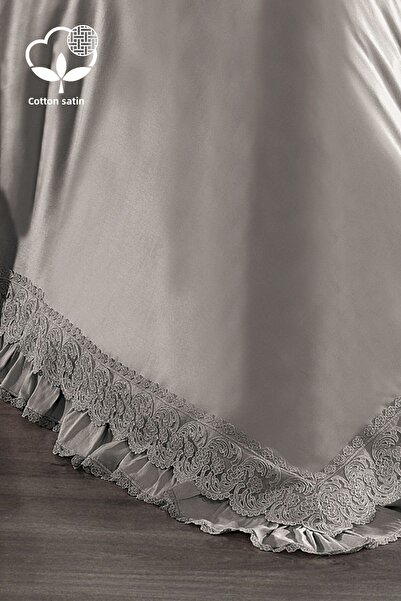 Nazik Home Helen Lace Organic Cotton Satin Double Duvet Cover Set