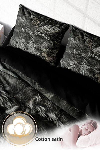 PerlaSera 3D Custom Design Duvet Cover Set - Tightly Woven Cotton Satin, Dark Feather, Double