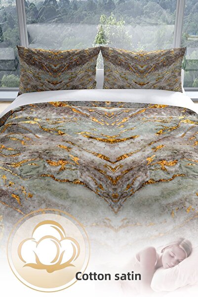 PerlaSera Σετ Παπλωματοθήκη Μαρμάρινο 3d Βαμβακερό Σατέν Διπλό