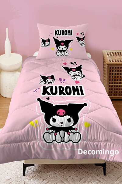 dekomingo Pink Patterned Kuromi Triple Kids and Baby Room Quilted Quilt