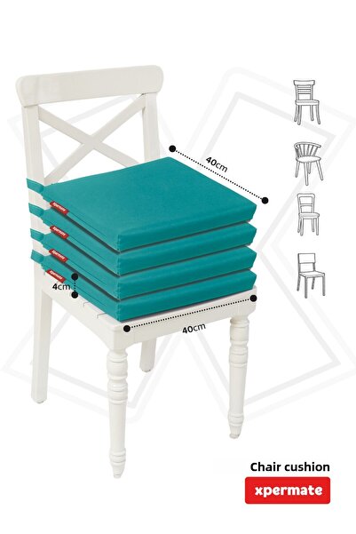 XPERMATE Green 4-Piece Water Repellent Zippered Chair Cushion - 40X40 cm Sponge Laces
