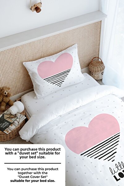 Tuğba Kuğu Single Fitted Sheet Set - Pure Baby Series - Pink Striped Heart