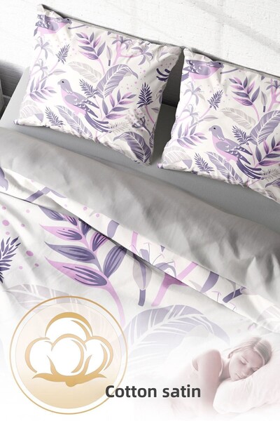 PerlaSera Τρισδιάστατο Προσαρμοσμένο Σχέδιο - Σετ Παπλωματοθήκη από Βαμβακερό Σατέν Διπλό, Greypink