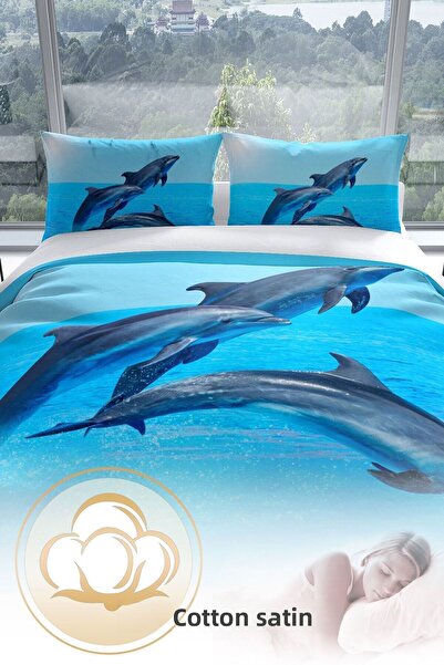 PerlaSera Set cuvertură de pilota dublă din satin de bumbac 3d Dolphin3