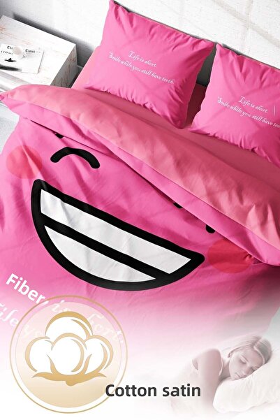 PerlaSera Σετ κρεβατιού 3D Special Design - Πυκνό υφαντό βαμβακερό σατέν, διπλό, Smile Mottom