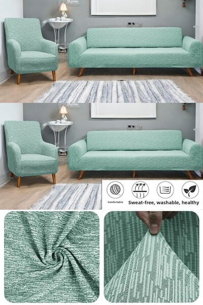 BTF HOME طقم غطاء أريكة مطاطي 3 3 1 1 من قماش الجاكار النعناعي - غطاء أريكة و...