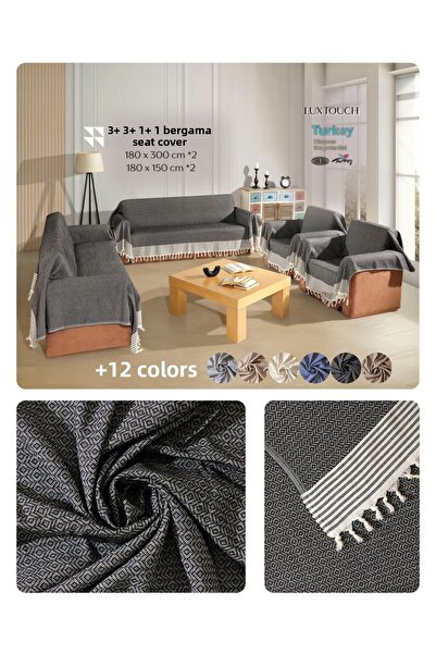 Lux Touch Bergama Black Non-Slip Tufted Duvet Cover Set - 3 3 1 1 Sofa Bed Set with Cotton Armchair