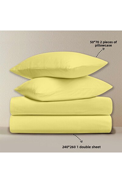 Evim Cotton Akfil Flat Sheet Set - 240X260 cm - Yellow - Double
