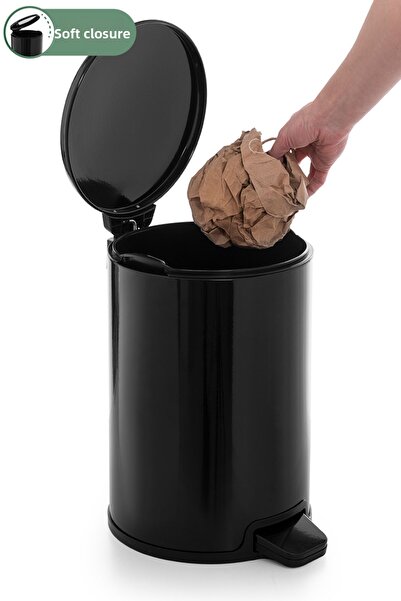 Prima Nova Cigo 12 Lt Black Trash Can - with Pedal, for Kitchen, Office