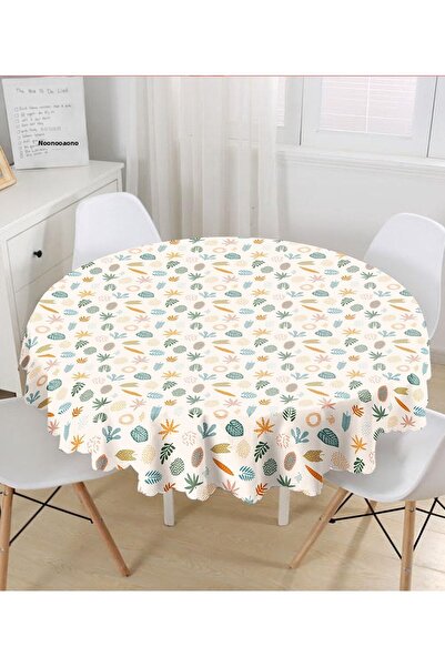 Realhomes مفرش طاولة دائري حديث مطبوع رقميًا بزخارف أوراق إكرو - قطر 140 سم
