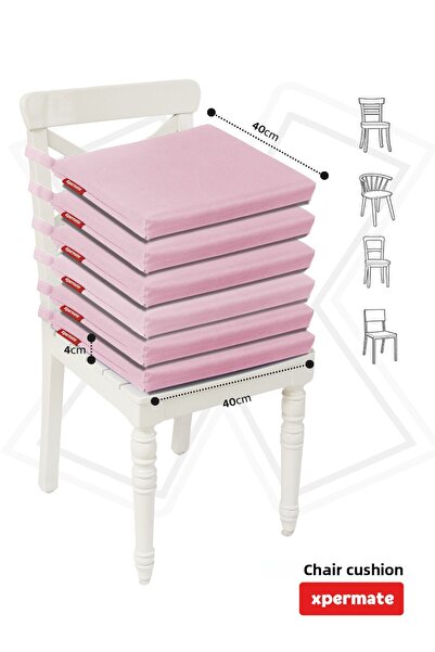 XPERMATE Zippered 6-Piece Chair Cushion Water Repellent Fabric 40X40 cm Sponge Chair Cushion Laced Pink