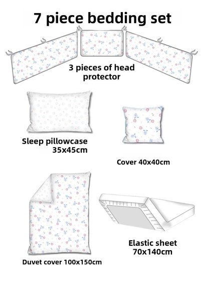 SYDNEY Baby 7-Piece Sleeping Set 100% Cotton 100X150Cm Blue Flying Balloon Duvet Cover Set 70X140 Elastic Sheet