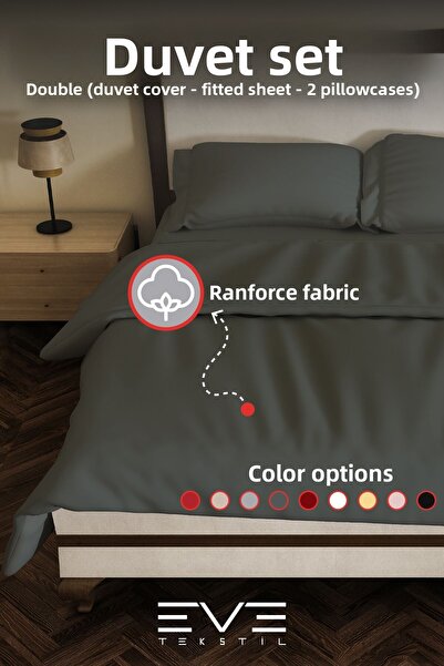 Eve Tekstil Ranforce Double Duvet Cover Set with Sheet, Pillow and Quilt Cover 200X220 cm