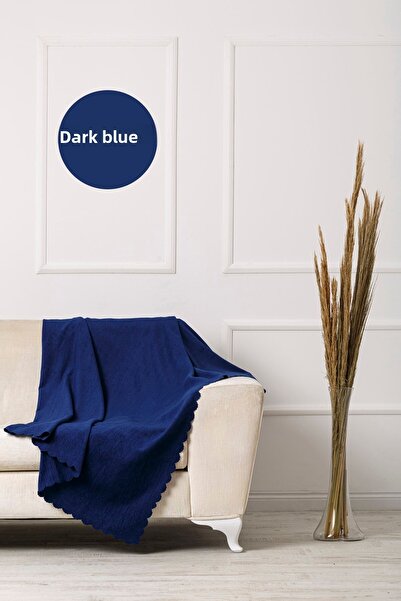 VELERDE HOME غطاء أريكة سرير مزدوج الجوانب من الشنيل باللون الأزرق الداكن