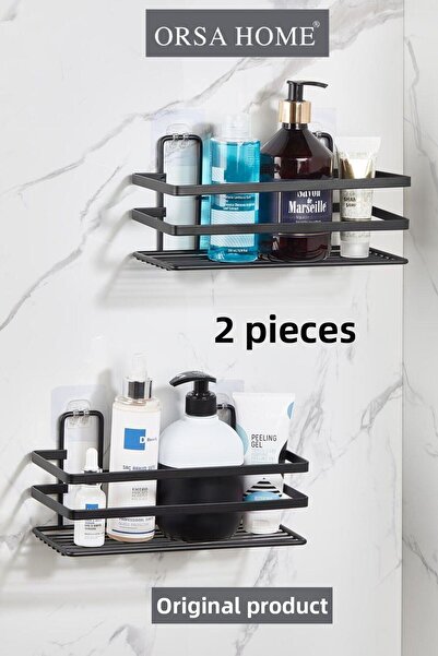 ORSA HOME Raft de baie dreptunghiular 2 bucăți cu adeziv 292 Lamal Negru Mat