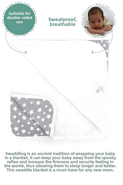 mordesign Double Layer Baby Blanket, Swaddle Blanket for Newborn, Stars Series, Gray
