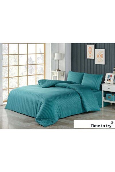 Deneme Zamanı Satin Duvet Cover Set with 2 Pillowcases and Sheet Without Elastic