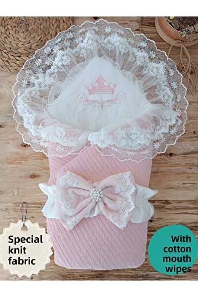 Tomuycuk بطانية دانتيل للطفلة - بودرة محبوكة، هدية خروج من المستشفى لحديثي الولادة