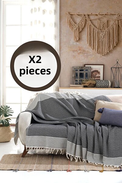 Lux Touch بيرجاما أسود 2 قطعة غطاء أريكة 180 × 200 سم غطاء أريكة كرسي بذراعين قطن