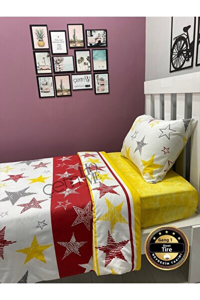 Çetinhome Çetinhome Bed Sheet Elastic Single Duvet Cover Set Yellow Red