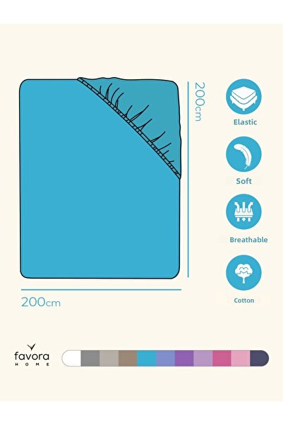 FAVORA Turquoise Oversize Elastic Combed Cotton Bed Sheet