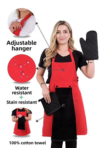 sevilya طقم مريلة مطبخ مكون من 4 قطع مع منشفة تعليق على شكل نجمة (مقبض قفاز)