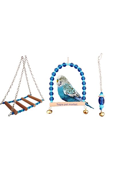 TUĞRA PET MARKET First Quality Wooden Perch Toy and Swing Set for Budgies