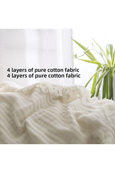 Evlen Home Collection 100% Cotton Oversized Double Muslin Bedspread Set 4 Layer Soft Muslin Pique Set Cream