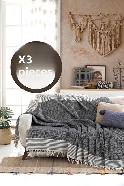 Lux Touch Bergama Black 3 Pieces Sofa Cover 180 X 200 Cm Sofa Throw Sofa Armchair Cover Cotton