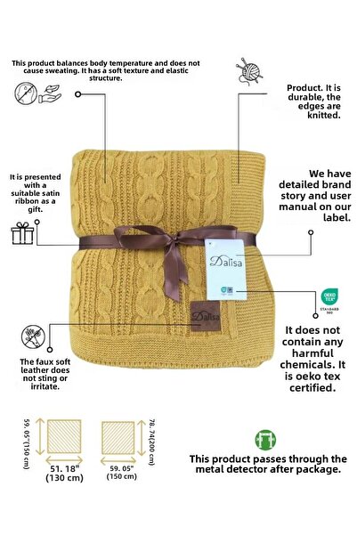 DALİSA Cuo Knitted Knitwear Sofa Shawl, Children's Blanket Mustard - 130x150