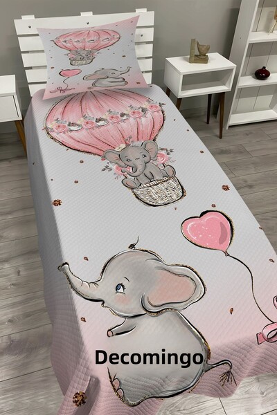 dekomingo Pink Gray Baby Elephant Balloon Baby and Child Base Pique Set