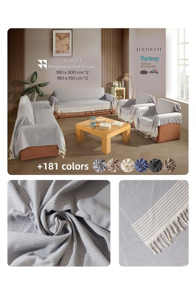 Lux Touch طقم سرير أريكة بذراعين مصنوع من القطن الرمادي غير القابل للانزلاق - 3 3 1 1