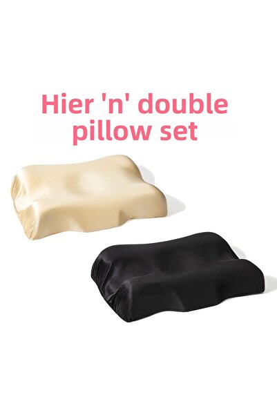 Beauty Pillow Hers & His Double Pillow Set (beige & Black Silk Pillow Case)