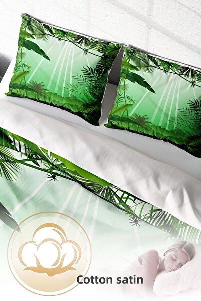 PerlaSera Green Life 3D Custom Design - Double Duvet Cover Set, Tightly Woven Cotton Satin