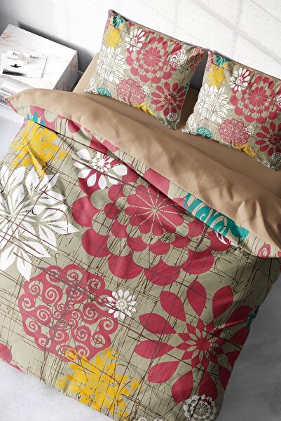MonoHome Past Tense Flowers Naturale Set de lenjerie de pat dublu King Size -...