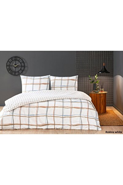 Taç Σετ μονό παπλωματοθήκη από 100% βαμβάκι με καρό σχέδιο Rokkie White - Ανα...