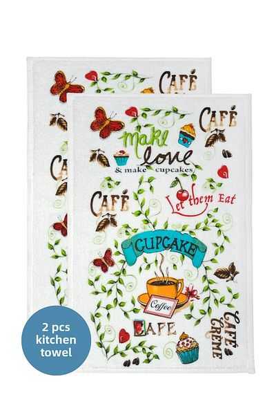 sevilya Pack of 2 Printed White Kitchen Towels Model