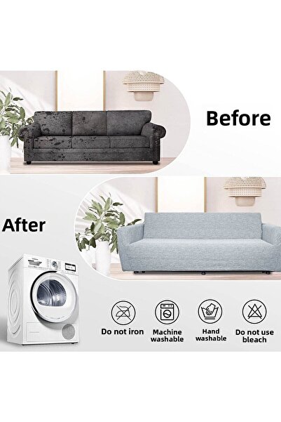 Faiend 3 3 1 1 Gray Jacquard Elastic Sofa and Sofa Cover Set