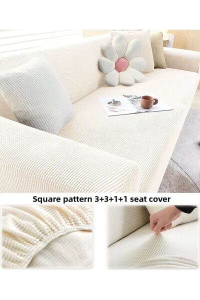 upmall Flexible and Washable Square Patterned Stretch Denim Cover Set - 3+3+1+1