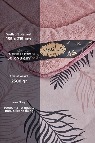 MARLA HOME Pink Patterned Palm Single Welsoft Set - Soft and Fluffy