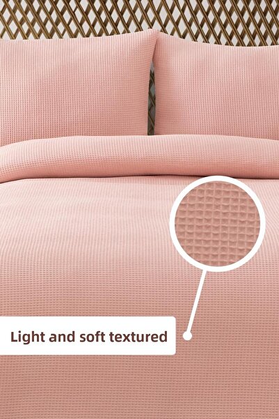 Denizli Concept Double Powder Pink Waffle Pique Set - Soft and Comfortable, Multi-Purpose Blanket - 3 Pieces