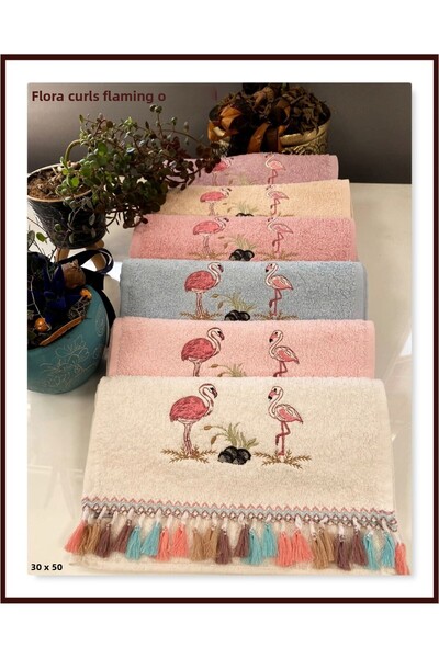 Beğenal طقم من 6 مناشف يدوية مطرزة فلورا بوكلي (فلامينجو) (30x50 سم)