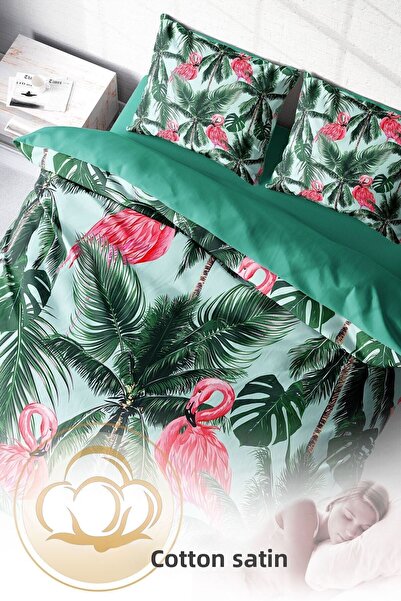 PerlaSera Flamingo Ii 3D Custom Design - Double Duvet Cover Set, Tight Woven Cotton Satin