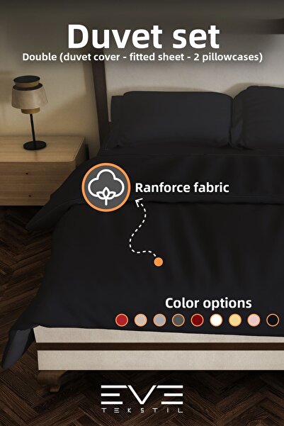 Eve Tekstil Ranforce Double Duvet Cover Set with Sheet, Pillow and Quilt Cover 200X220 cm