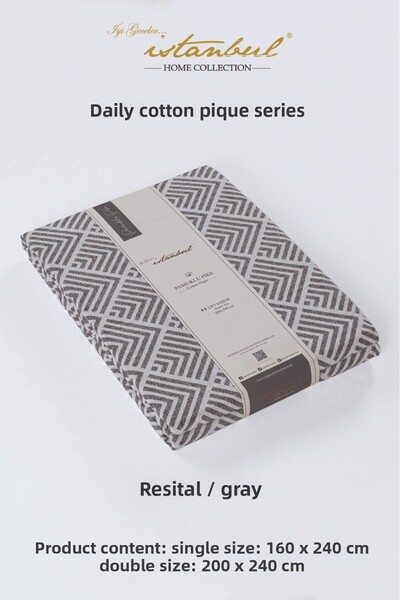 İyi Geceler İstanbul Resital Gray Double Single Pike - 100% Cotton Printed, 200x240